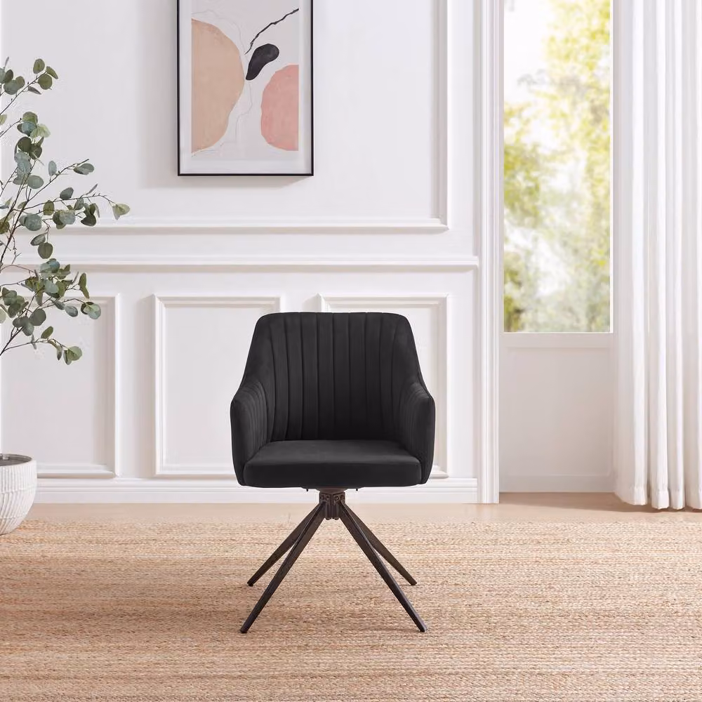 FurnitureboxUK Calla Black Velvet Swivel Dining Chairs, Set of 2 – 2