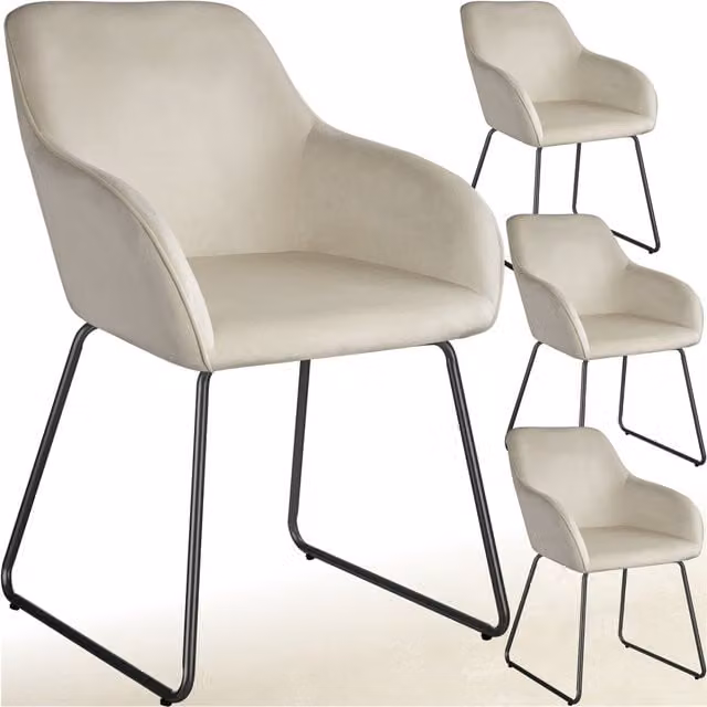 Tectake Jeane Dining Chair Set of 4, Velvet Cream and Black Cantilever Design