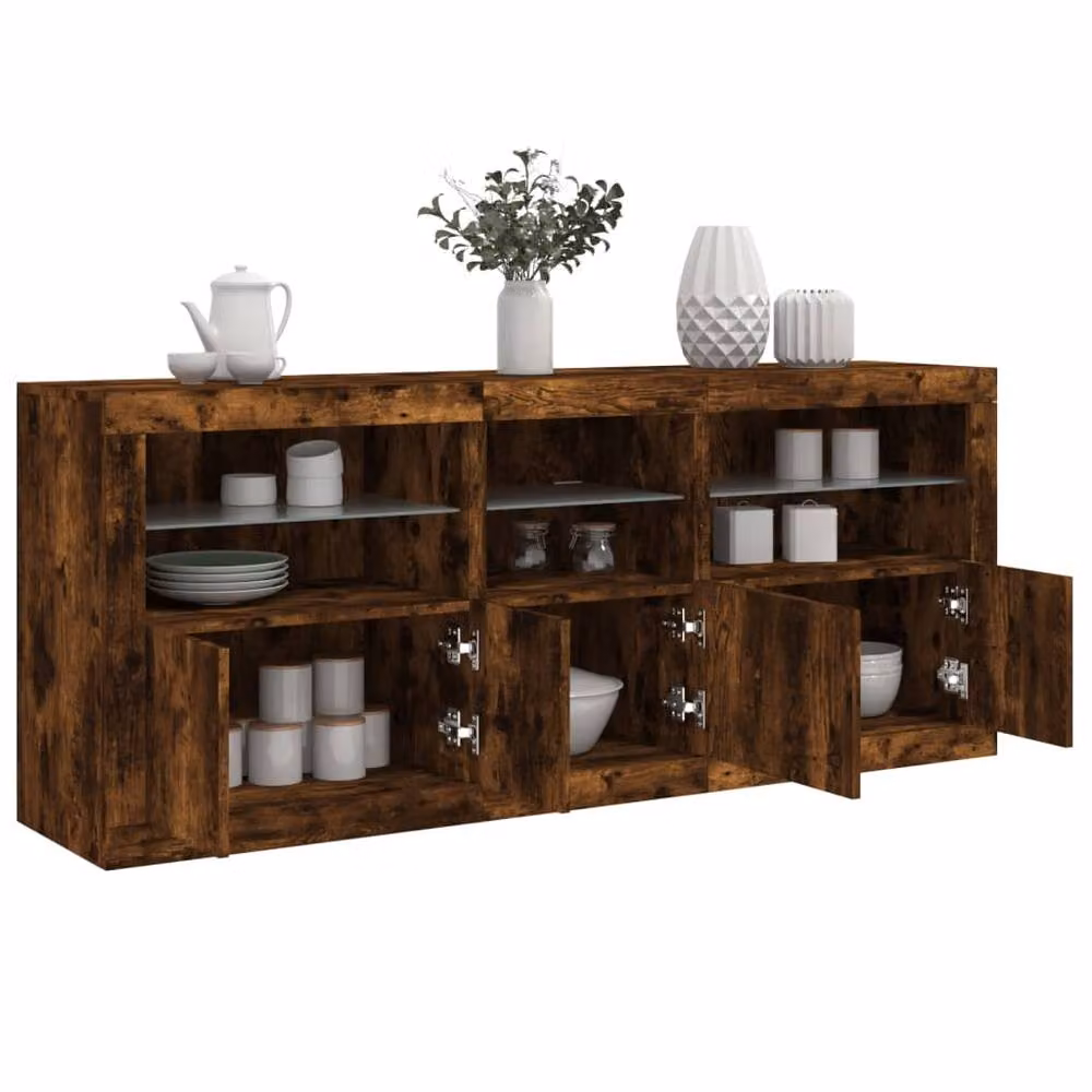Berkfield Home Modern Sideboard with Integrated LED Lights in Smoked Oak Brown, W: 162 cm, D: 37 cm, H: 67 cm – 2