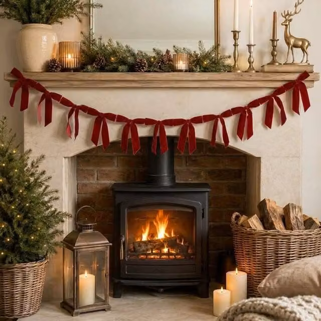 Melody Maison Red Velvet Bow Christmas Garland Bunting, Length: 200 cm – 1