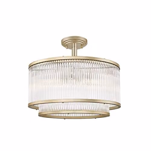 Netlighting Sergio Cylindrical Ceiling Light in Gold/Brass with Glass Details and 5x E14 Sockets