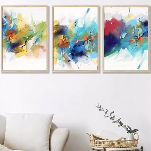 ARTZE Set of 3 Abstract Fractal Wall Art Paper Posters, Multicolour, W: 42 cm, H: 59.4 cm