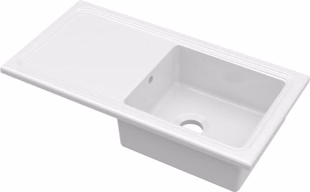 Balterley White Ceramic Fireclay Single Bowl Kitchen Sink with Plain Drainer, W: 101.0 cm, D: 52.5 cm, H: 20.0 cm – 1