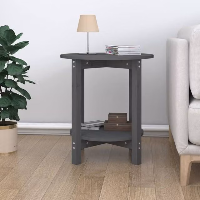 Berkfield Home Beautiful Round Coffee Table in Grey Solid Pine Wood, Diameter: 55 cm, Height: 60 cm – 1