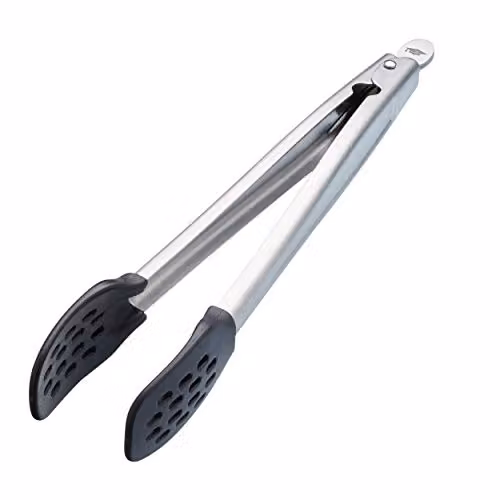 MasterClass Nylon-Headed Metal Kitchen Tongs in Black and Silver, 28 cm