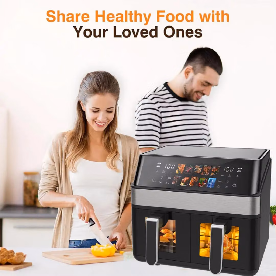 Hinsinc 10L Dual-Zone Digital Touchscreen Air Fryer with Two Baskets, Black – 3