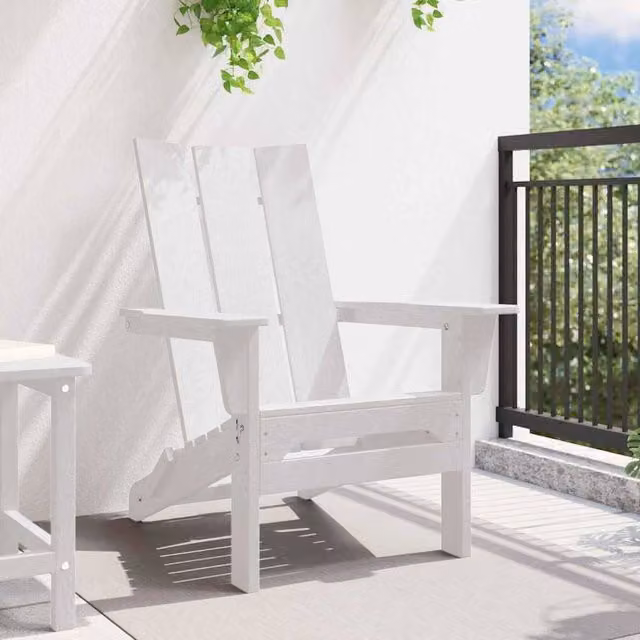 Berkfield Home White Folding Adirondack Chair, W: 74.5 cm, D: 80.5 cm, H: 90 cm – 1