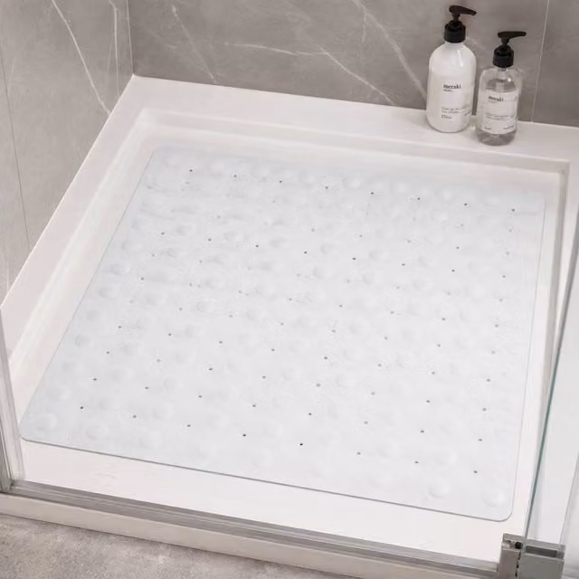 Showerdrape Orbit White Non-Slip Anti-Bacterial and Mould-Resistant Square Rubber Bath Mat, W/D: 55 x 55 cm