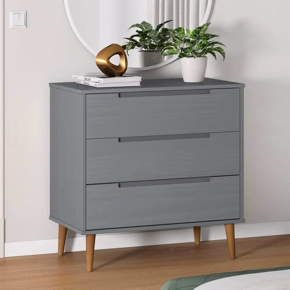 Berkfield Home MOLDE Grey Solid Wood Pine Drawer Cabinet W: 80 cm, D: 40 cm, H: 80 cm – 2