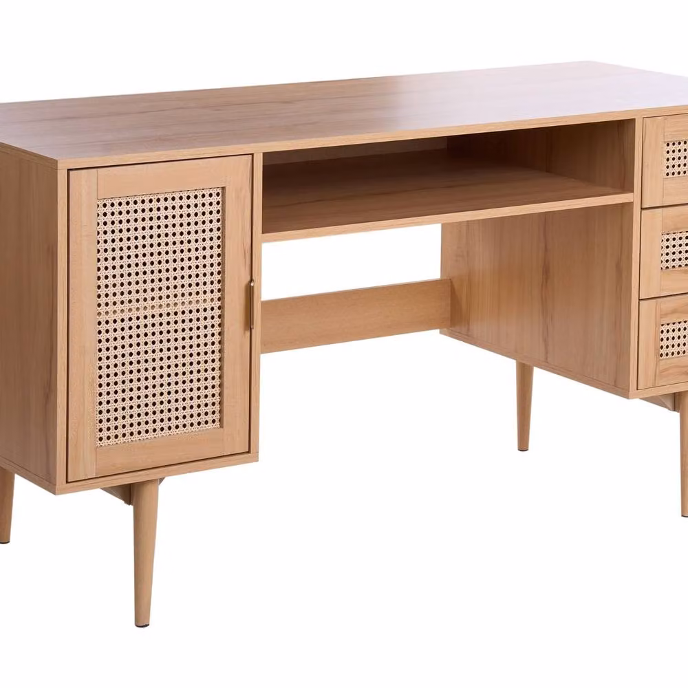 Wyld and Coco Everwood Home Office Writing Desk in Brown with Rattan Details – 2