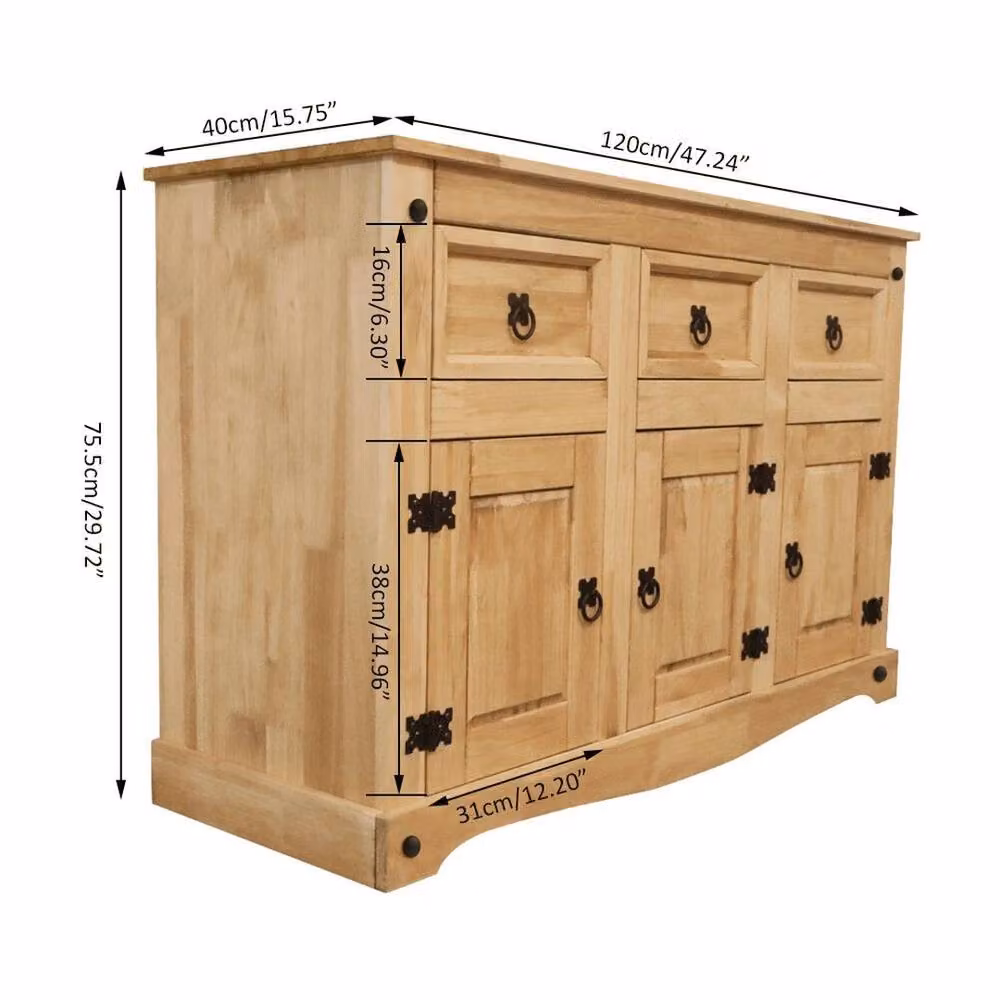 SPETLEK Rustic Natural Pine 3 Door and 3 Drawer Furniture Storage Unit – 2