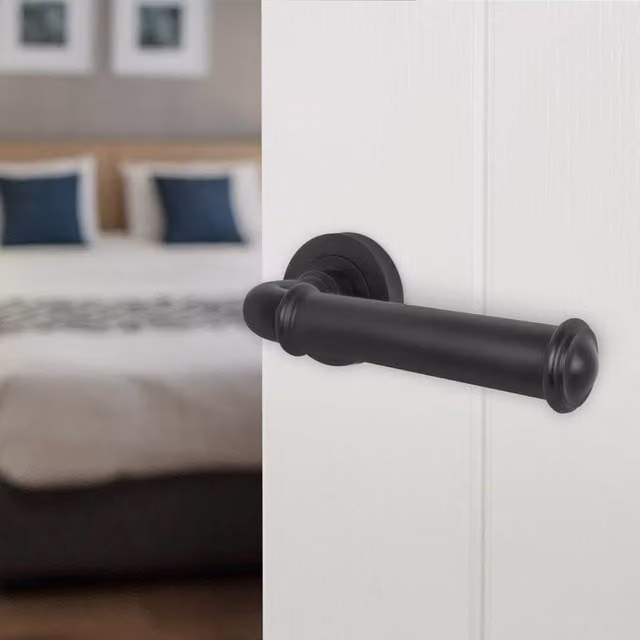 AFIT Matt Black Aluminium Internal Lever On Rose Door Handle, 150 x 150 mm