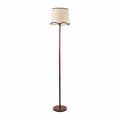 ValueLights Heather Dark Wood Single Stem Floor Lamp with Black Scallop Edge Tapered Shade