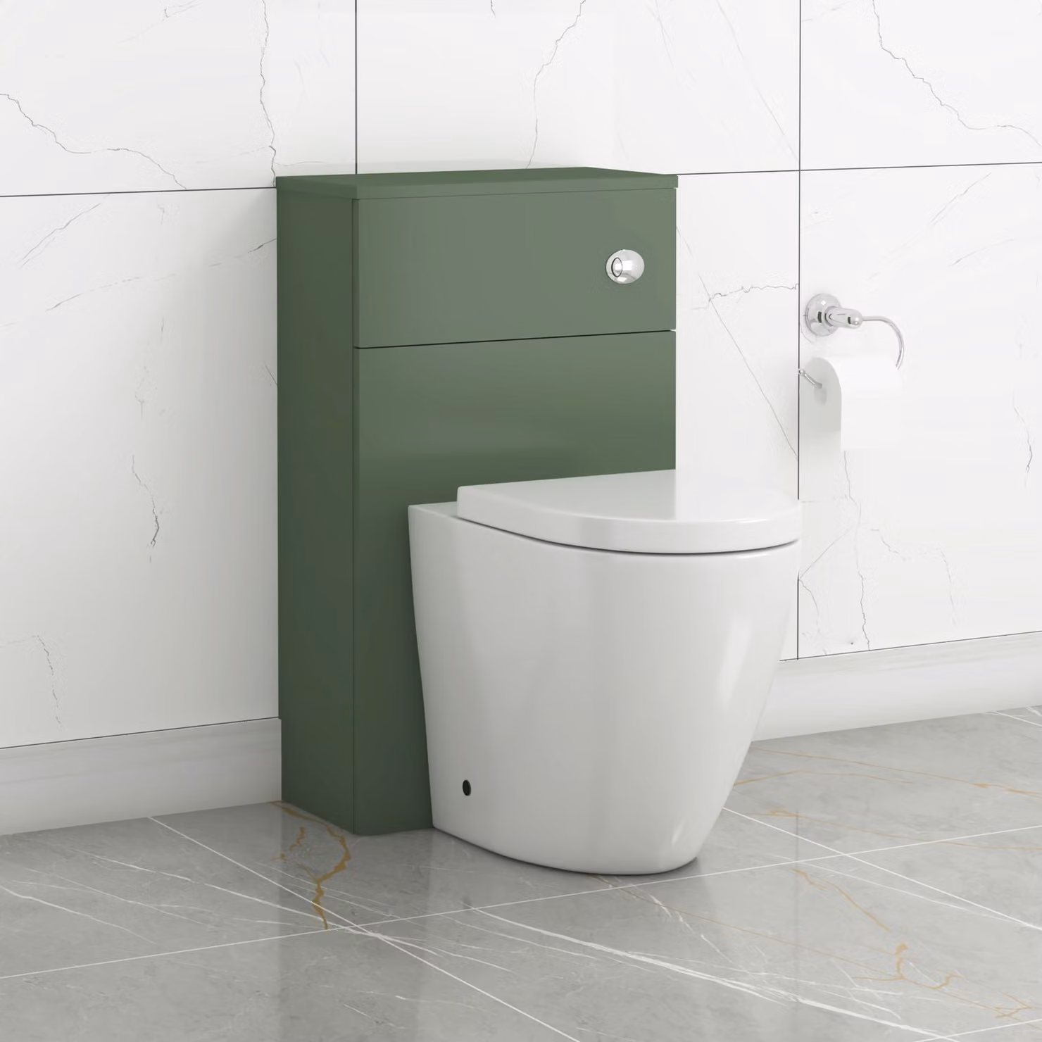Royal Bathrooms Turin Matt Green WC Unit with Rimless Toilet Seat and Pan, Width: 50 cm