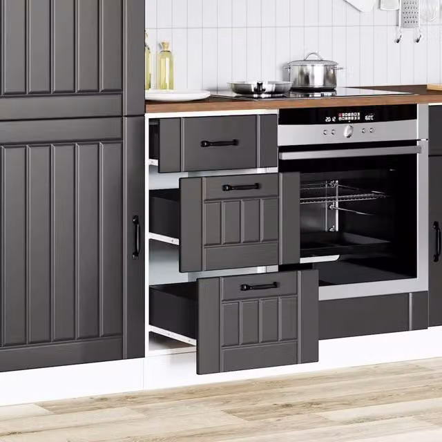 Berkfield Home Lucca Kitchen Base Cabinet in Black Matt MDF, H 81.5 x W 40.0 x D 46.0 cm – 1