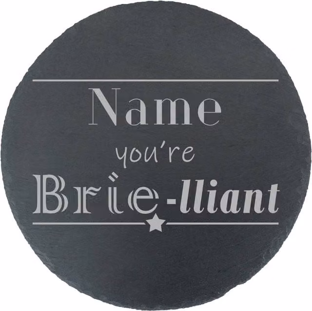 Uniqueful Personalised Round Grey Slate Cheeseboard with Brie lliant Design
