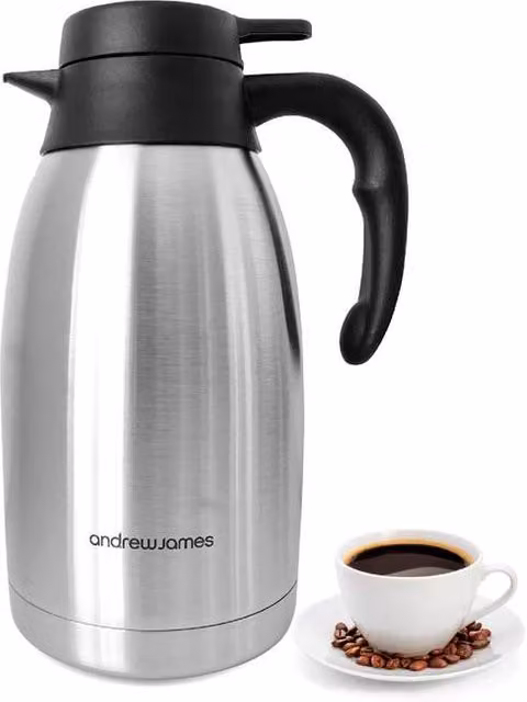 Andrew James 2 L Stainless Steel Vacuum Thermal Jug in Silver with Lid and Drip Free Spout – 1