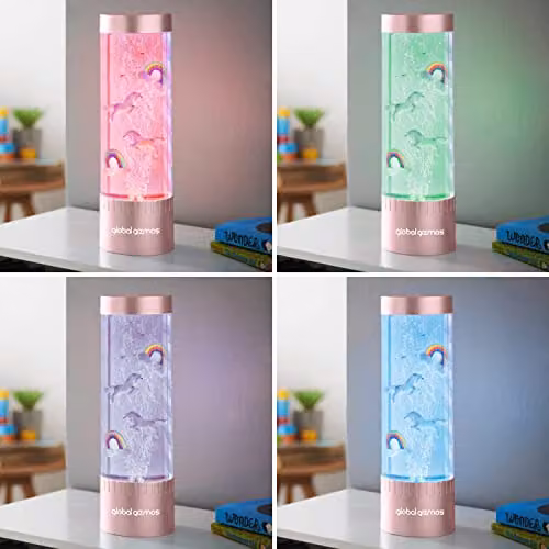 Global Gizmos Magical Unicorn Rainbow Bubble Lamp with Rose Gold Base and 7 Colour Changing LED Mood Lights – 3