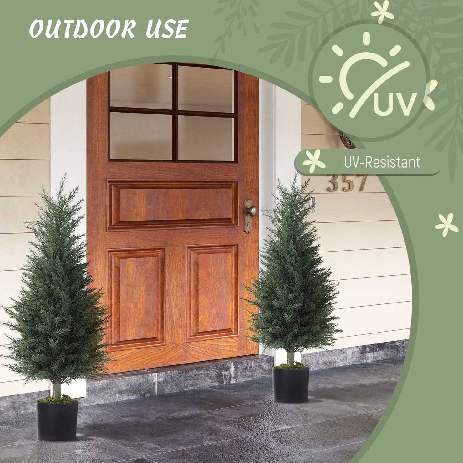 HOMCOM Set of 2 Green Artificial Cypress Trees with 362 Leaves, Height: 90 cm – 7