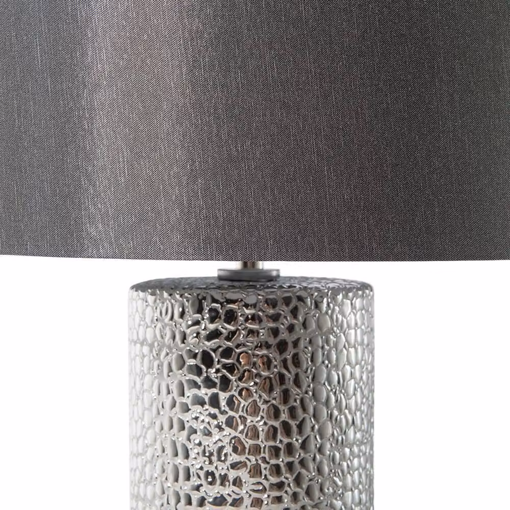 Wyld and Coco Table Lamp with Silver Ceramic Pillar Base and Black Fabric Drum Shade – 4
