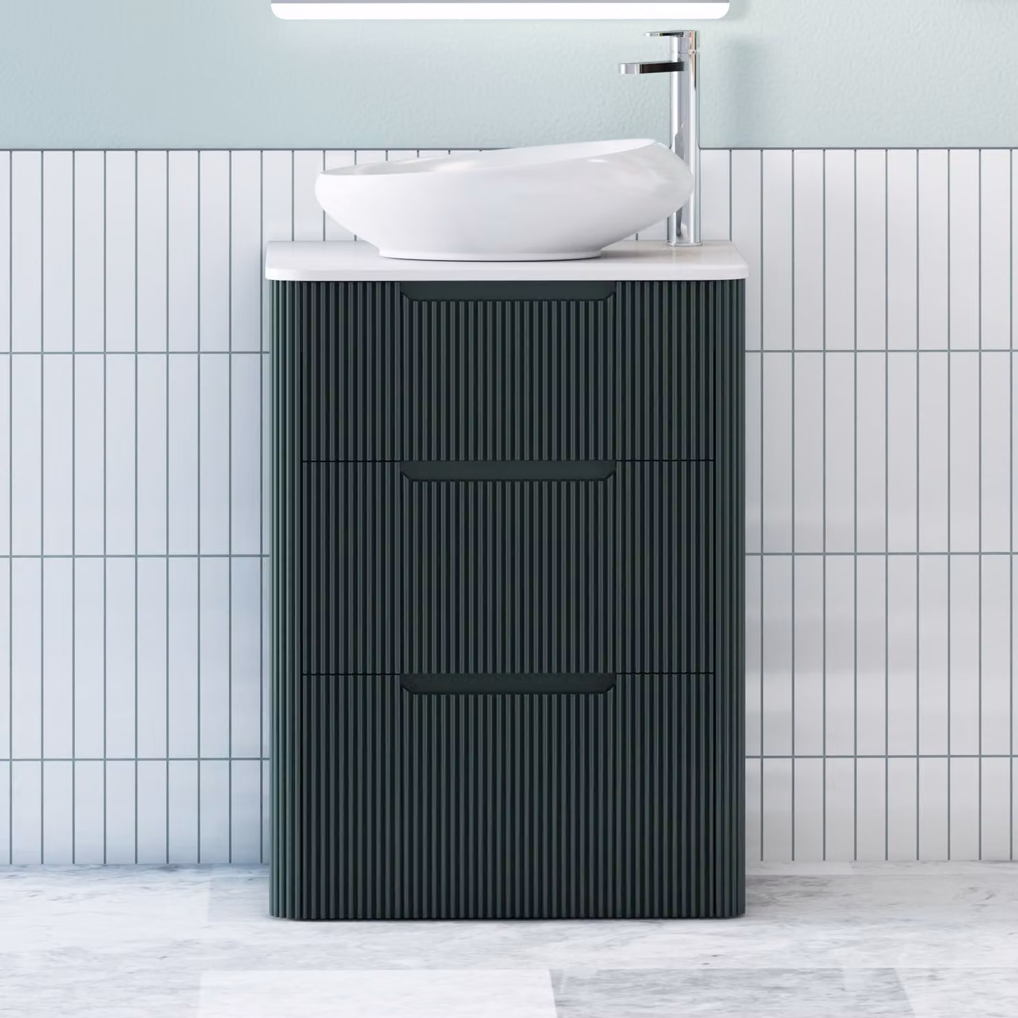 Royal Bathrooms Avenza Floor Standing 3 Drawer Vanity Unit with Nova Basin, Moss Green and White, Depth: 60 cm
