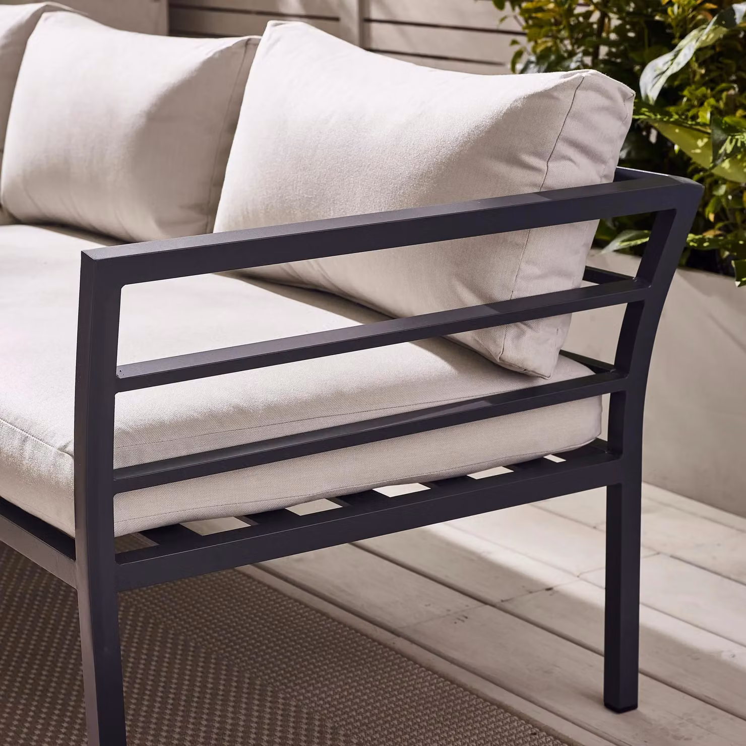 FurnitureboxUK Montenegro 6 Seat Outdoor Garden Sofa Set with White Metal Frame, Grey L-Shape Corner Sofa and Coffee Table with Taupe Cushions – 3