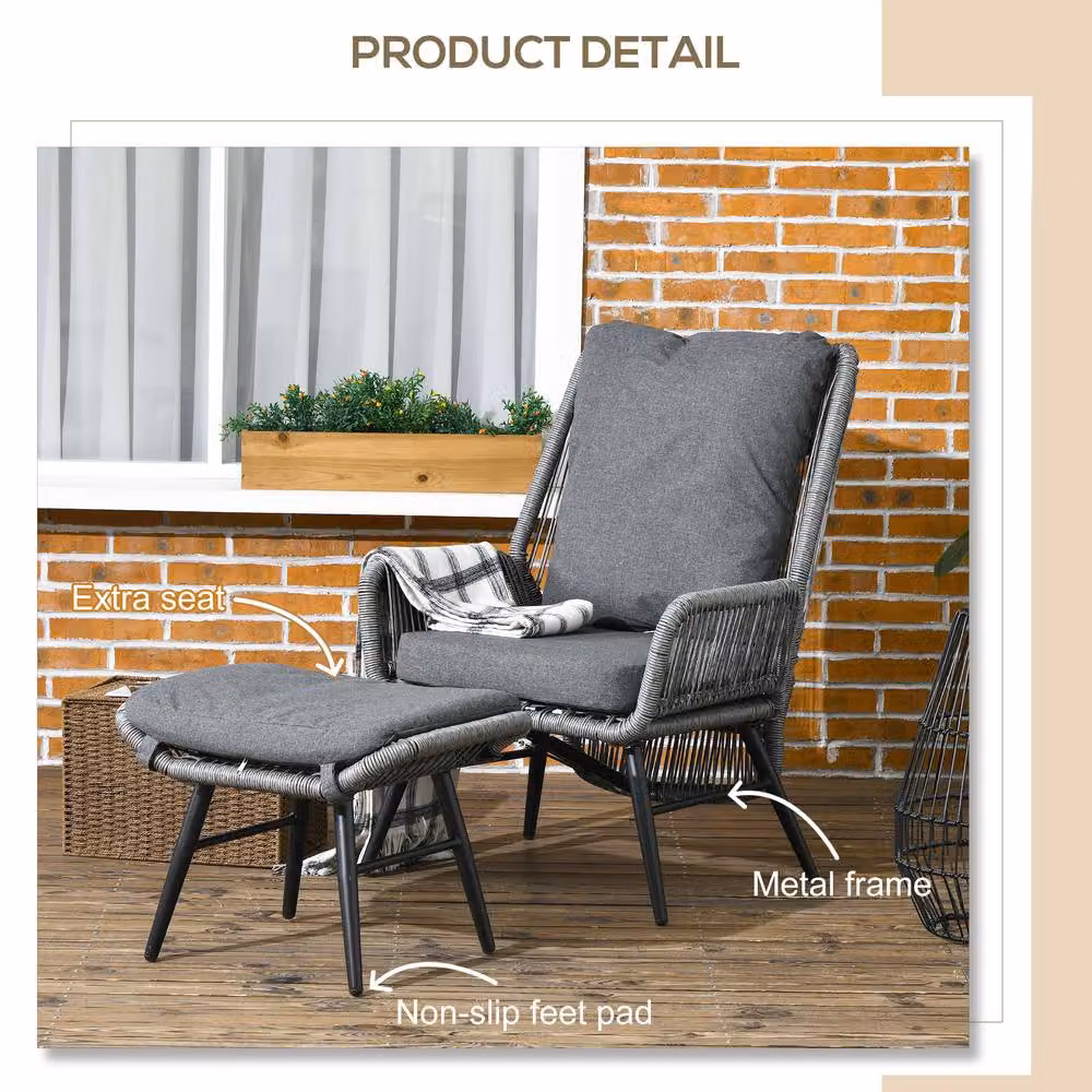 OUTSUNNY Garden Rattan Leisure Chair Set with Adjustable Backrest in Light Grey – 5