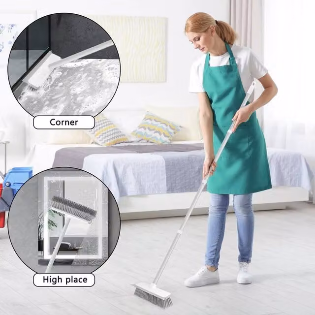KORVIXA 2-in-1 Adjustable Floor Brush with Scraper and Telescopic Handle, White and Multicolour – 1