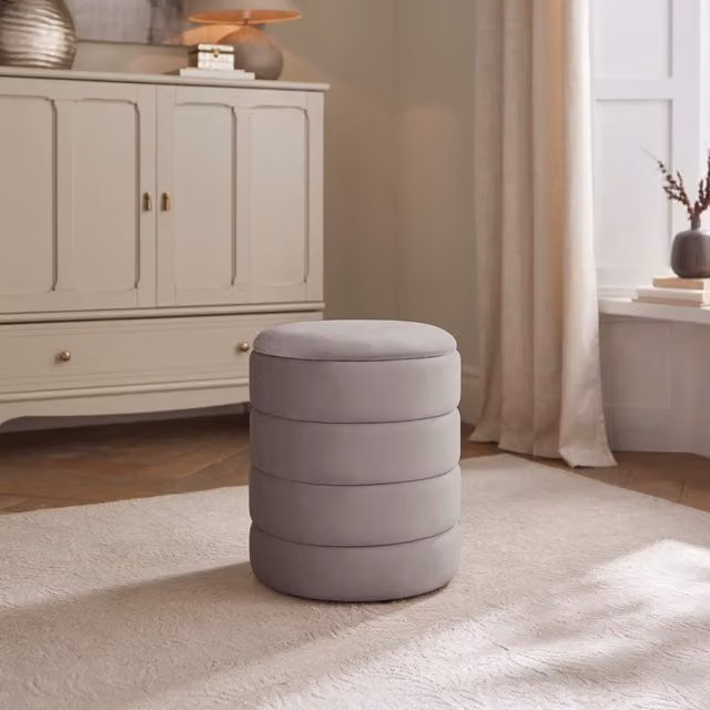 GFW Klara Soft Velvet Cylindrical Stool in Grey