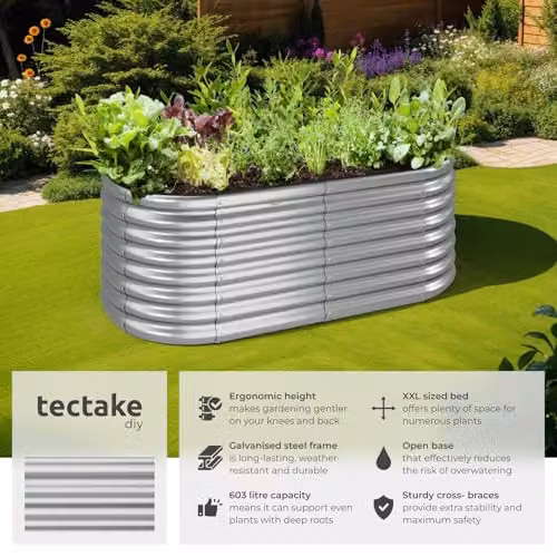 tectake Raised Garden Bed in Silver Galvanised Steel, W/D/H: 160 x 60 x 80 cm – 2