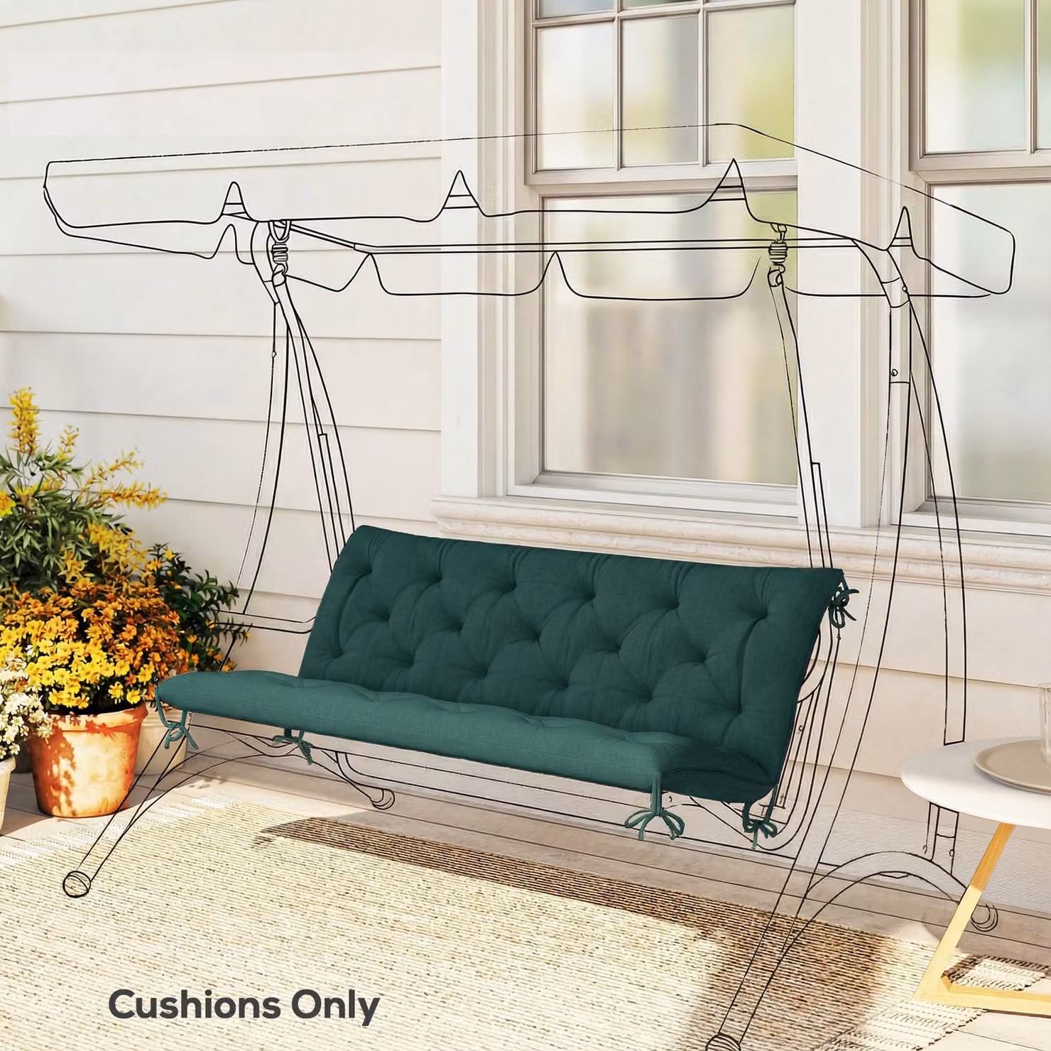Outsunny 3 Seater Garden Bench Cushion with Back and Ties, Green, W: 150 cm, H: 98 cm – 2
