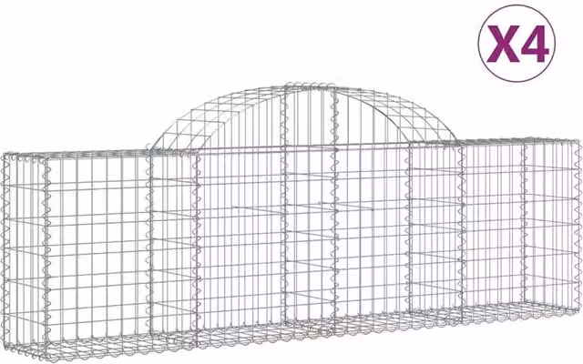 Berkfield Home Arched Gabion Baskets, 4 Piece Set, Silver Galvanised Steel, W: 200 cm, D: 30 cm, H: 60-80 cm – 1
