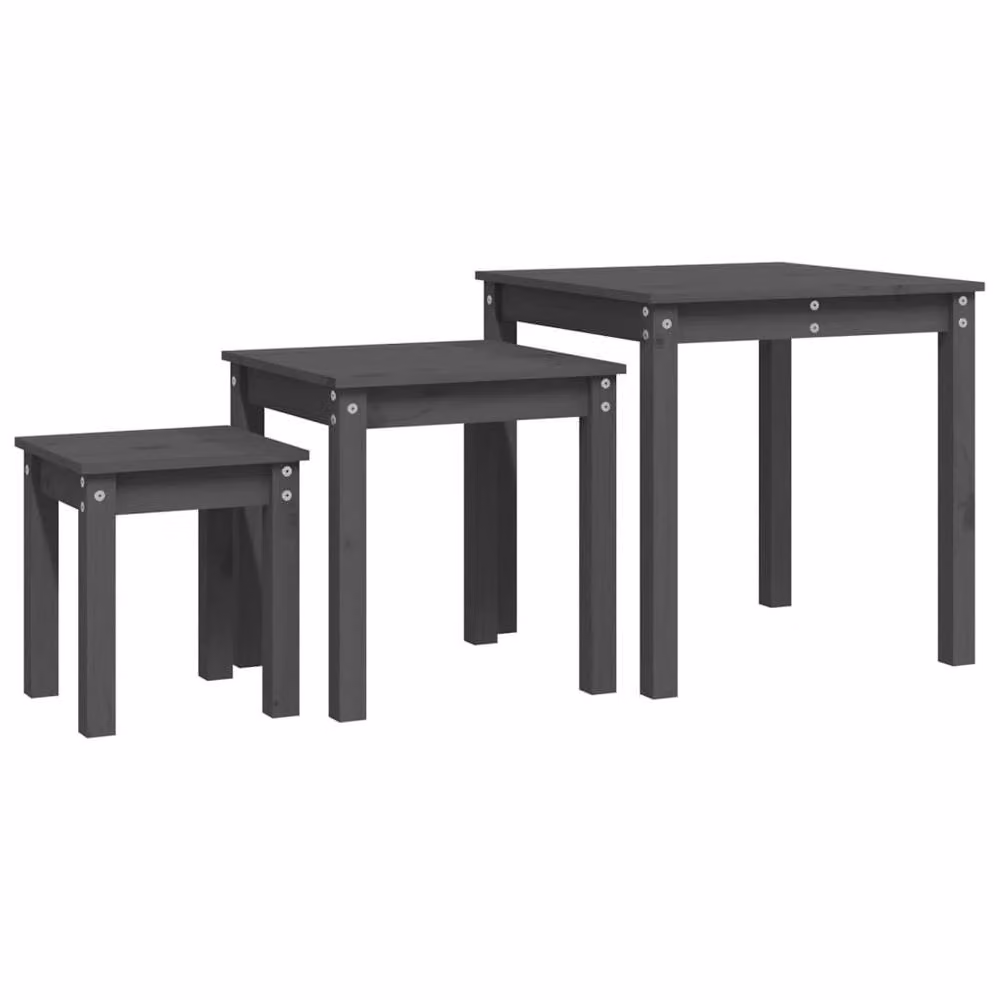 Berkfield Home Set of 3 Nesting Tables in Grey Solid Pine Wood – 2