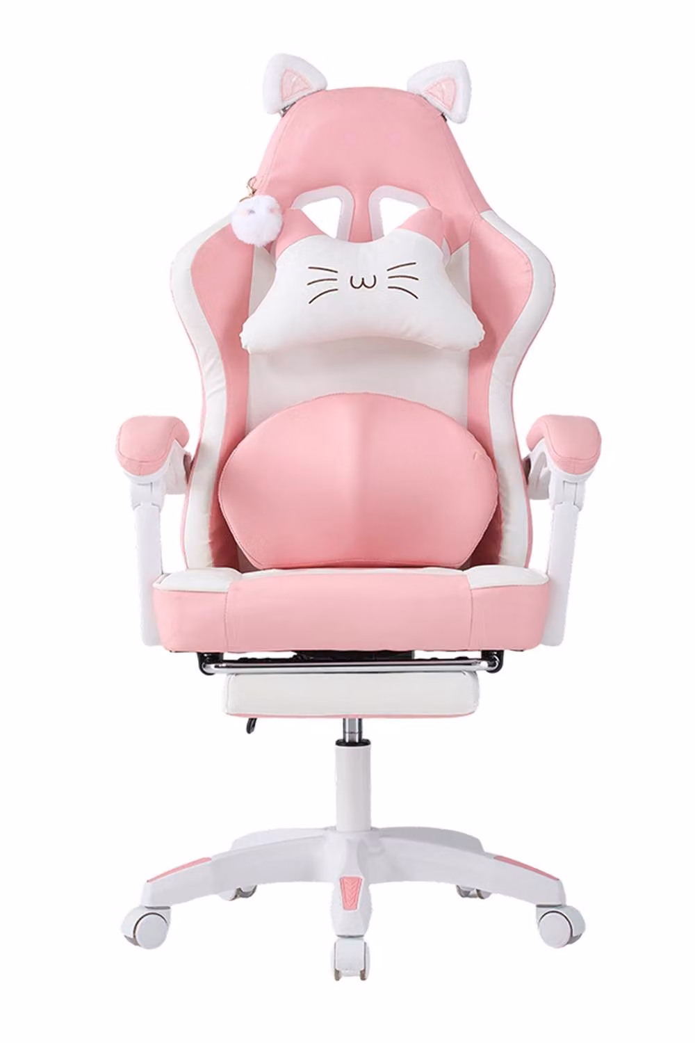 Living and Home Pink Gaming Chair with Footrest, Massage Lumbar Cushion and Headrest – 2