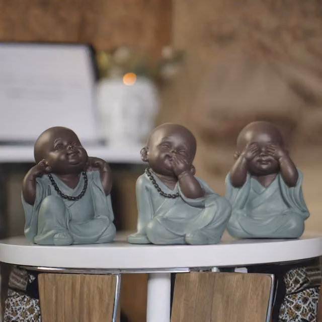 Marco Paul Hear Speak See No Evil Buddha Ornaments in Turquoise
