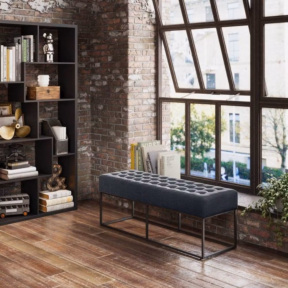 LPD Boden Chenille Fabric and Metal Bench in Grey and Matte Black, W120 x D41 x H46 cm – 5