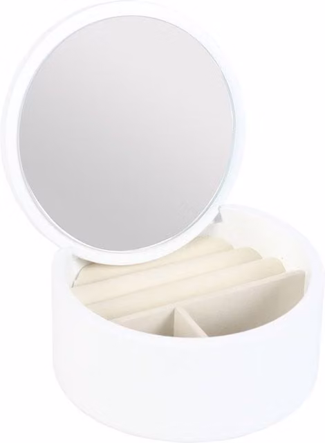 KDMK White Astrology Wheel Wooden Jewellery Storage Box with Lid and Mirror