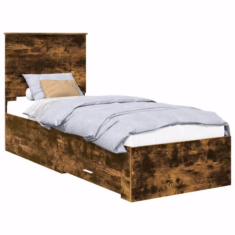 Berkfield Home Modern Bed Frame in Smoked Oak and Silver, W/D/H: 190 x 70 x 70 cm – 2
