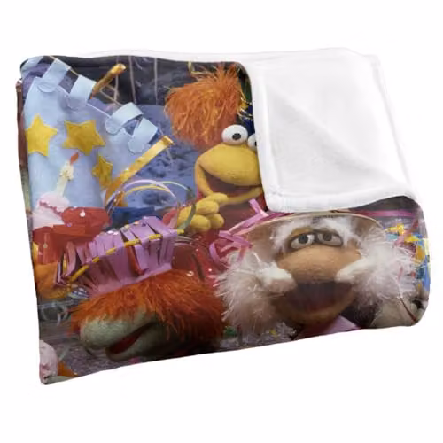 LOGOVISION Jim Henson Fraggle Rock 40th Birthday Party Super Soft Microfibre Fleece Throw Blanket, White, W/D/H: 152 x 127 cm – 2