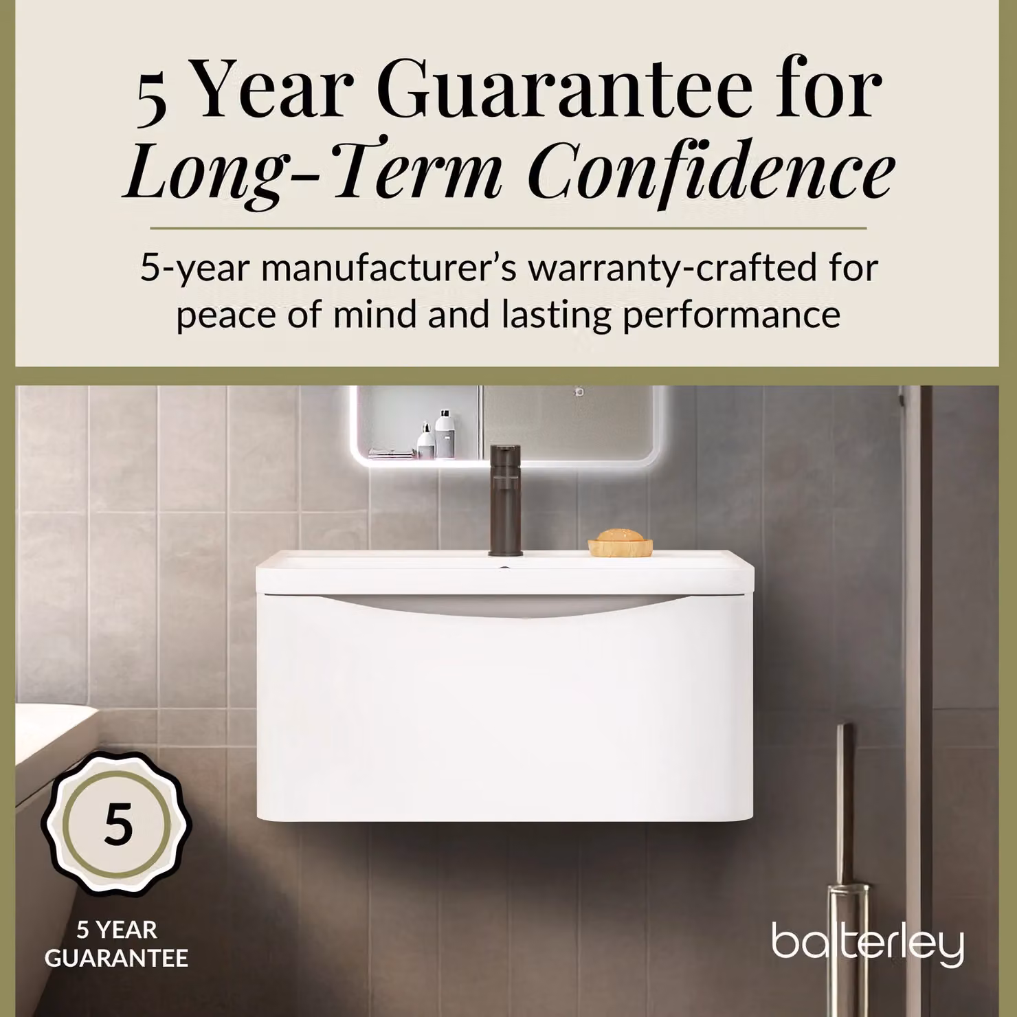 Balterley White Wall Hung 1 Drawer Bathroom Vanity with Polymarble Basin, Width: 80 cm – 3