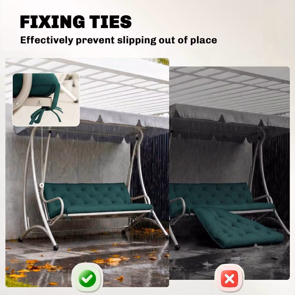 Outsunny 2 Seater Green Garden Bench Cushion with Water Repellent Polyester Ties – 6