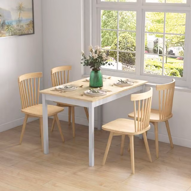 HOMCOM Rustic White Pine Wood Rectangular Dining Table