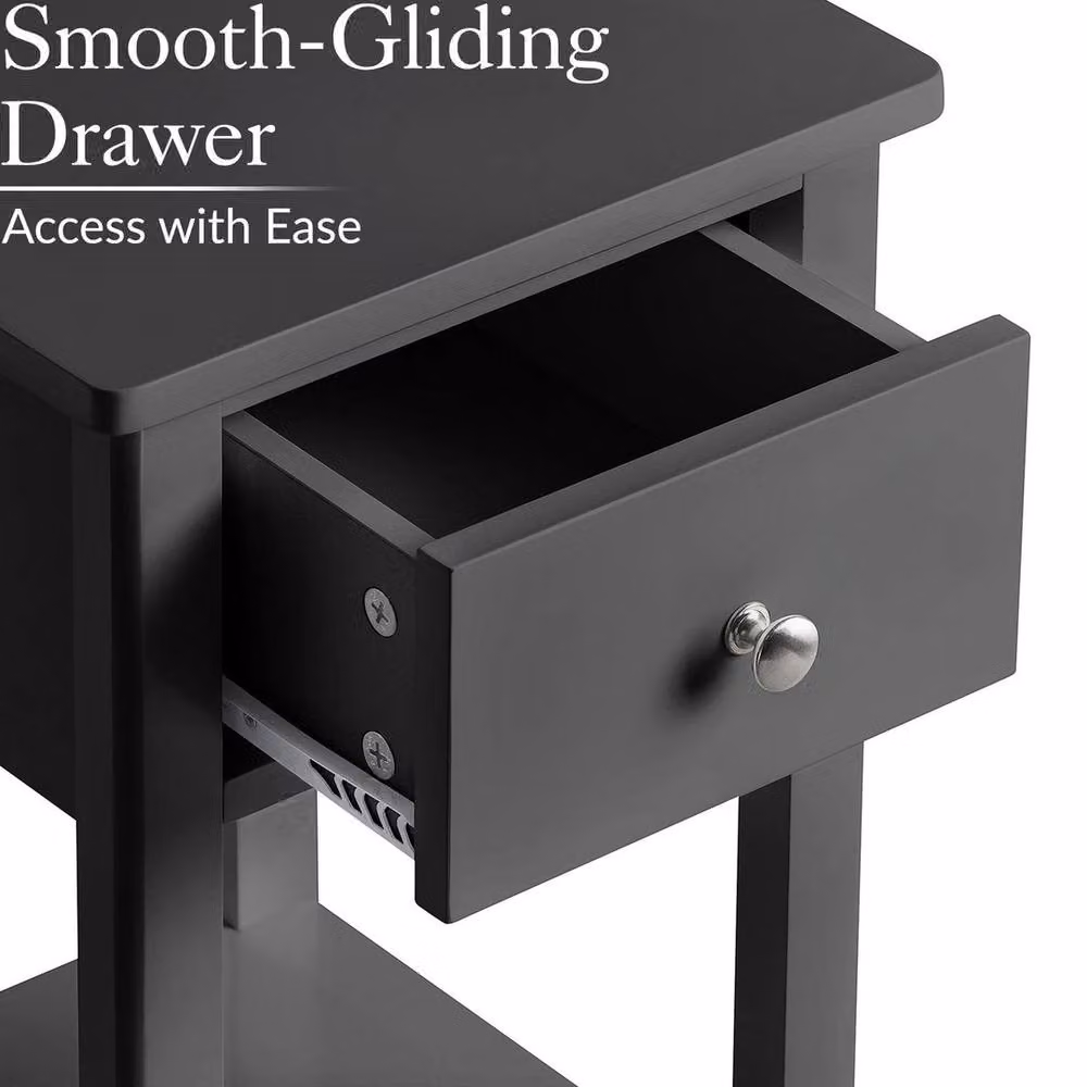 PAWNORA Black Slim Modern Bedside Table – 3