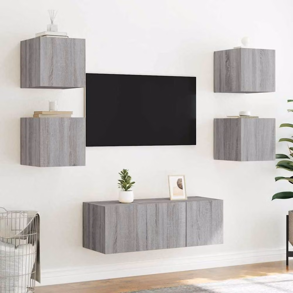 Berkfield Home TV Wall Cabinet with LED Lights in Grey Sonoma, W: 35.0 cm, D: 30.5 cm, H: 30.0 cm – 3