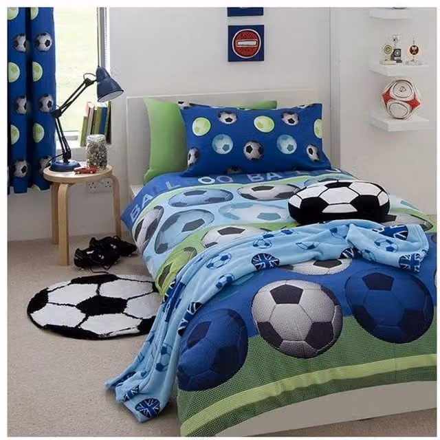 Catherine Lansfield Reversible Striped Football Duvet Cover and Pillowcase Set in Blue, W/D/H: 140 x 200 cm