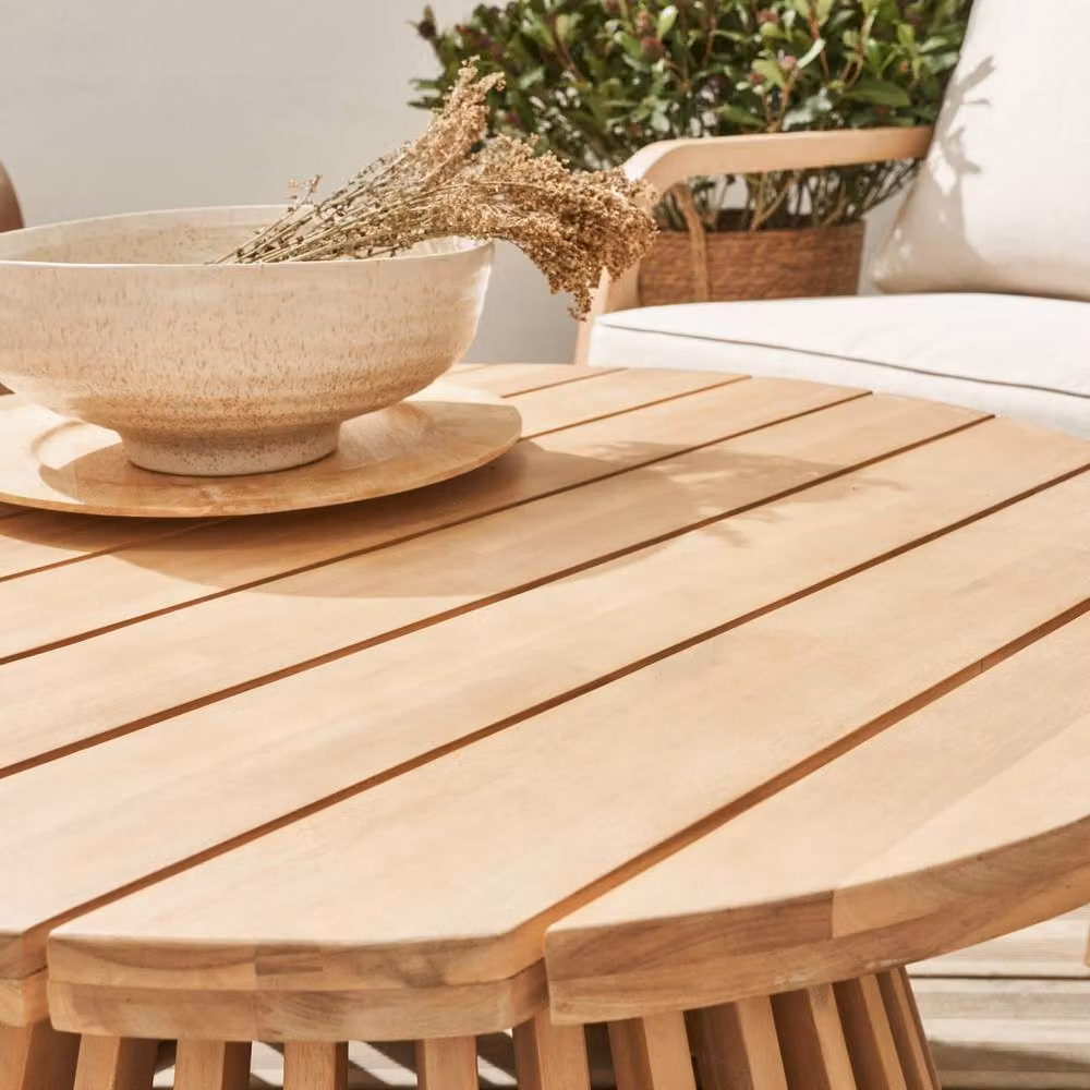 Sweekeec Round Acacia Wood Coffee Table in Beige for Indoor and Outdoor Use – 4