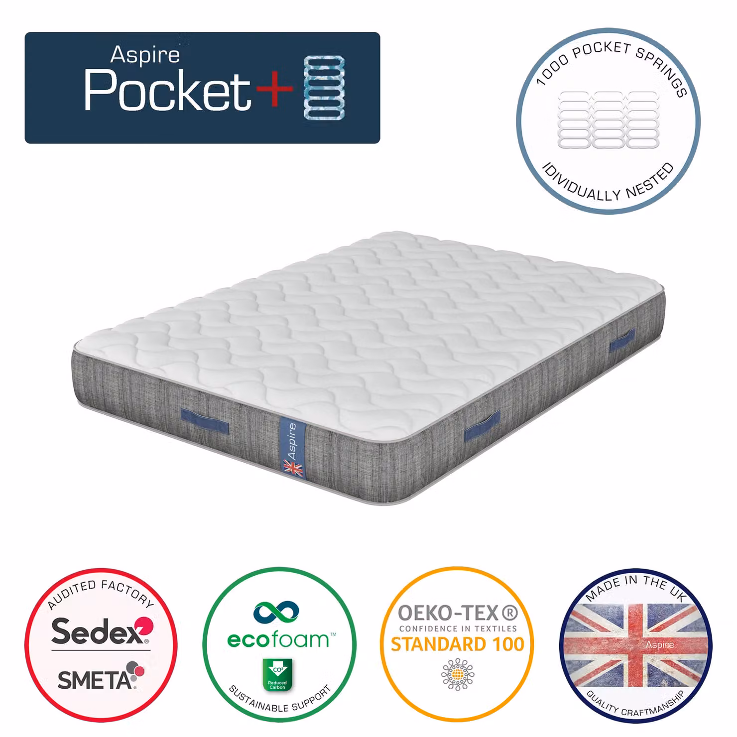 Aspire Medium Comfort Hybrid Pocket Mattress in White, W/D/H: 120 x 200 cm – 2