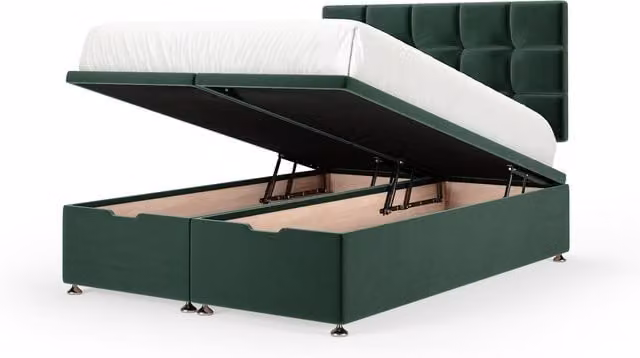 Bedmaster Plush Velvet Ottoman Divan Base and Square Headboard in Green, W/D/H: 140 x 200 cm
