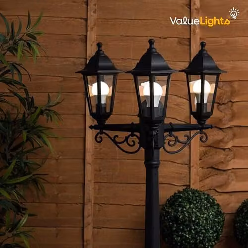 MiniSun Traditional Victorian Style 3 Way Outdoor Garden Lamp Post Light, Black, Height: 195 cm, Includes 15w LED GLS Cool White Bulbs, IP44 Rated, Mains Wired – 2