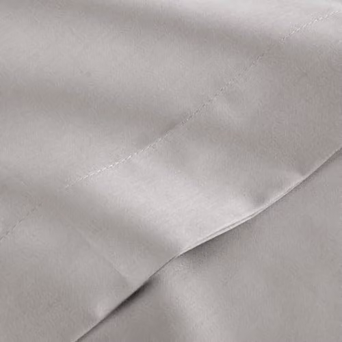 Christy Single Flat Bed Sheets in Silver Grey, 400TC Luxury 100% Cotton Mako Satin – 1